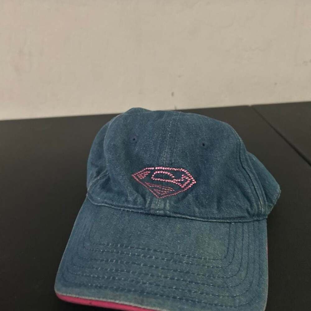 Superman Denim Baseball Cap Pink Rhinestone Logo